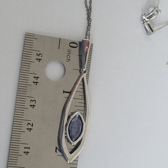 Vintage Tocara Montreal Sterling Silver Blue Crystal Drop Earrings Necklace - Picture 11 of 13